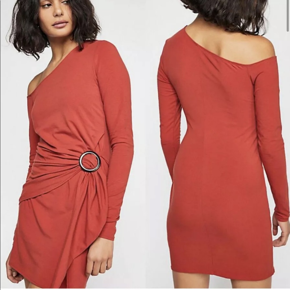 Free People Frankie Off Shoulder Gathered Mini Dress Copper Size Small